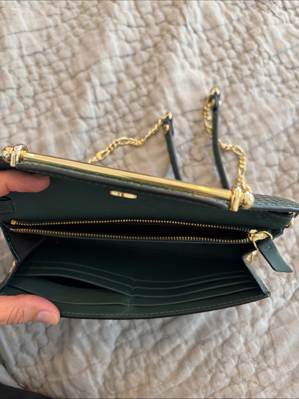 Strathberry Bottle Green Croc-Embossed Multrees Chain Wallet Crossbody - Picture 8 of 9